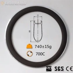 700C 60x25mm Clincher Alloy Brake Surface Carbon Road Bike Rim